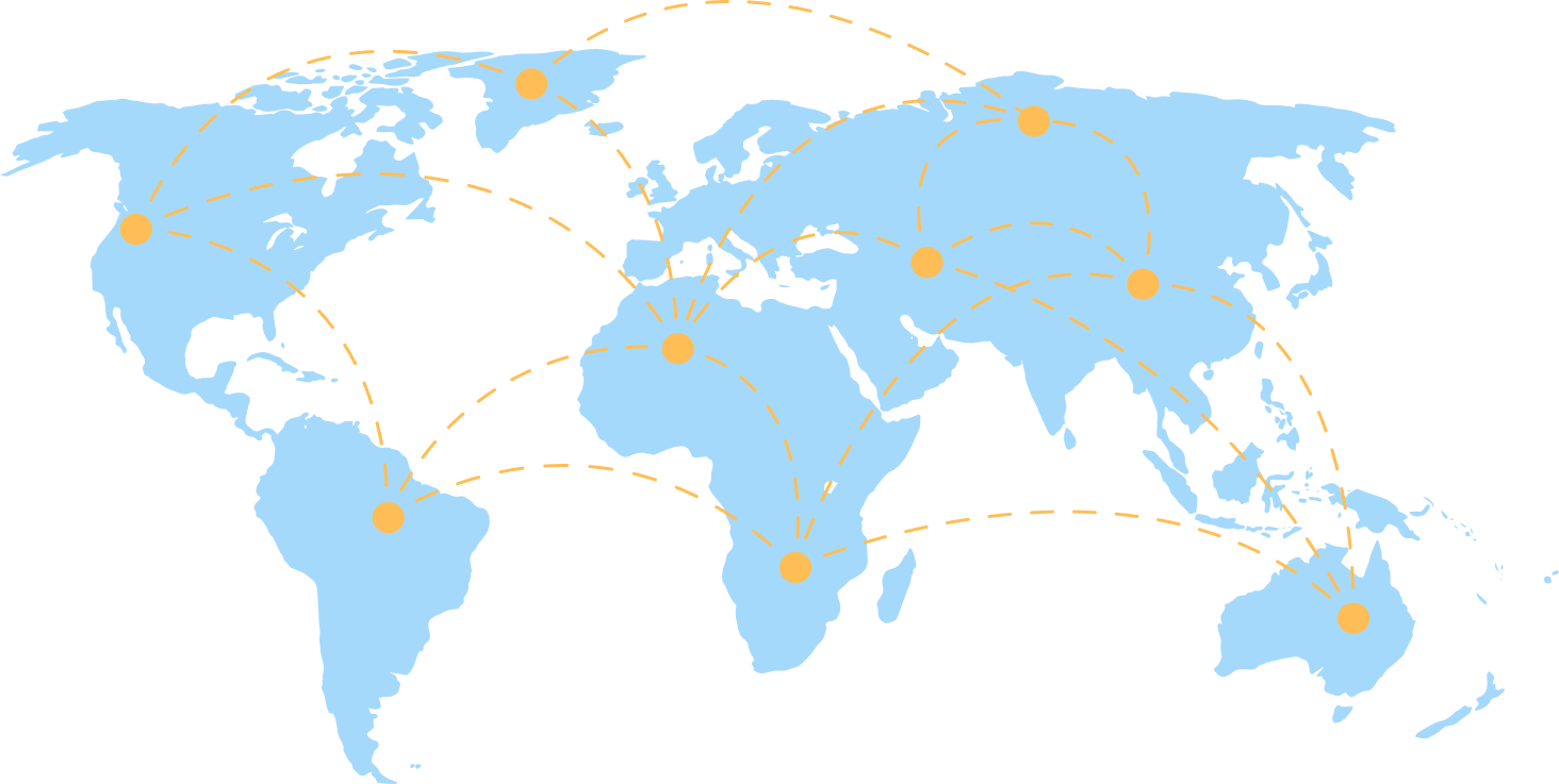 World map illustrating Tranzbook's transportation network